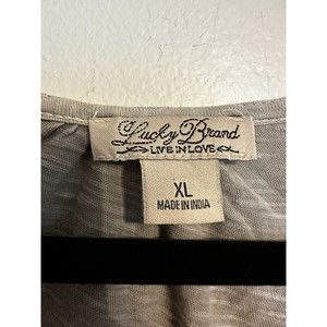 Lucky Brand Size XL Boho Peasant Top Gray And Cream Embroidered Top